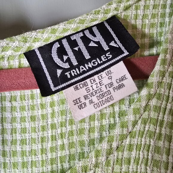 THE VINTAGE Summer Sun Dress Green Gingham Check - Picture 3 of 3